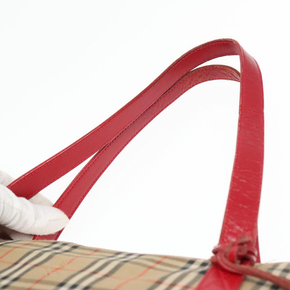 Burberry Nova Check Handtas Canvas Leer Beige Rood goud Auth 93197