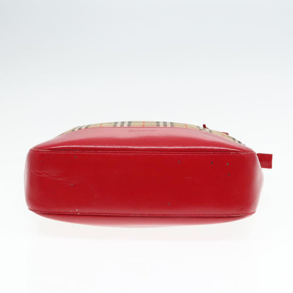 Burberry Nova Check Handtas Canvas Leer Beige Rood goud Auth 93197