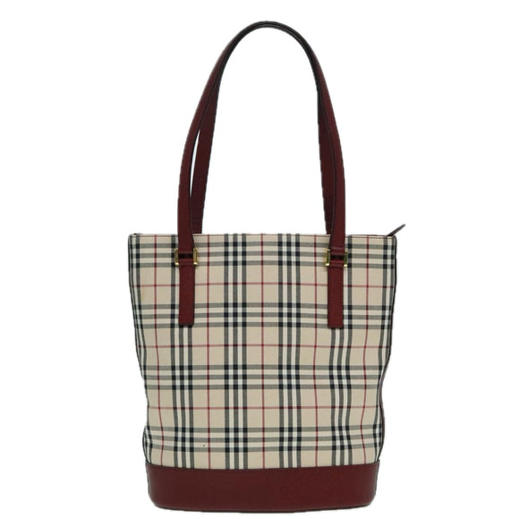 BURBERRY Nova Check Umhängetasche Canvas Beige Gold Auth 93198