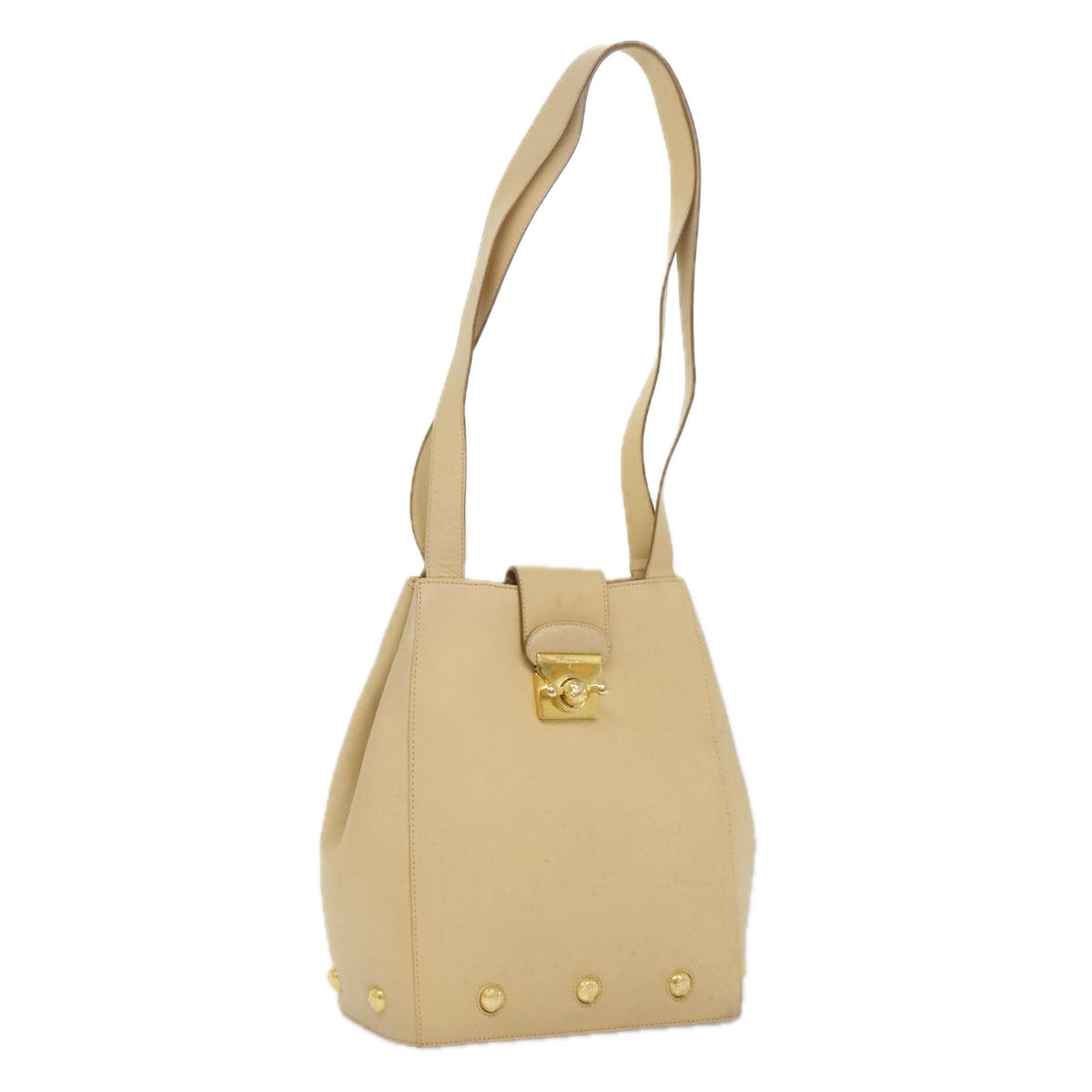 Salvatore Ferragamo Shoulder Bag Leather Beige Gold Auth 93202