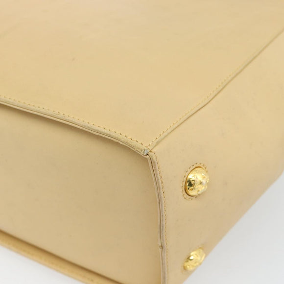 Salvatore Ferragamo Schoudertas Leer Beige Goud Auth 93202