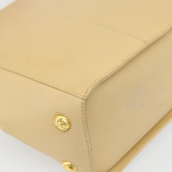 Salvatore Ferragamo Schoudertas Leer Beige Goud Auth 93202