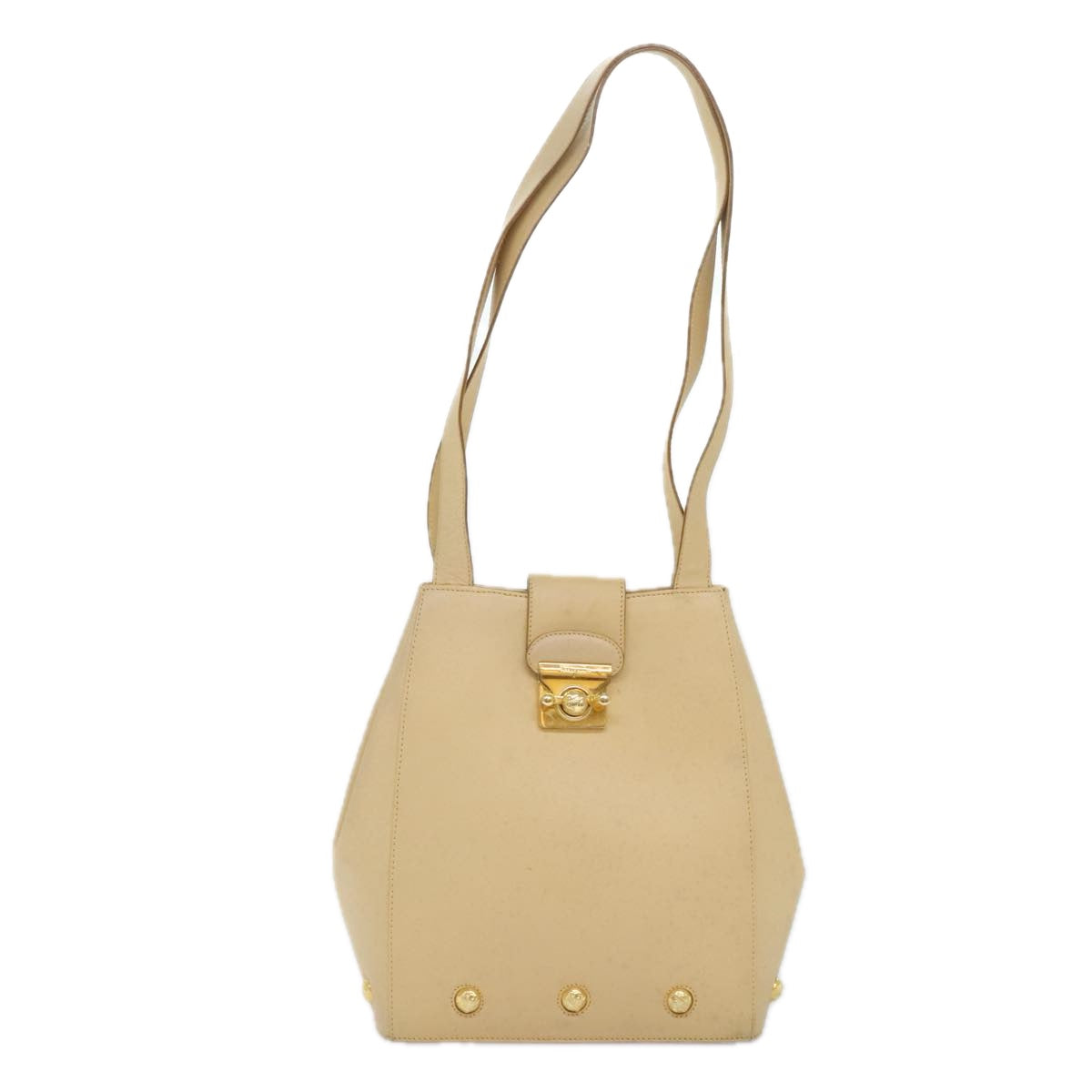 Salvatore Ferragamo Shoulder Bag Leather Beige Gold Auth 93202 - 0