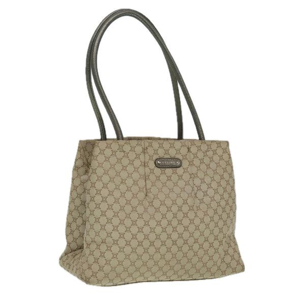 CELINE Macadam Canvas Shoulder Bag Beige Gold Auth 93204