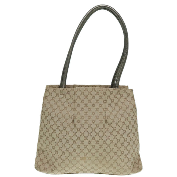 CELINE Macadam Canvas Shoulder Bag Beige Gold Auth 93204