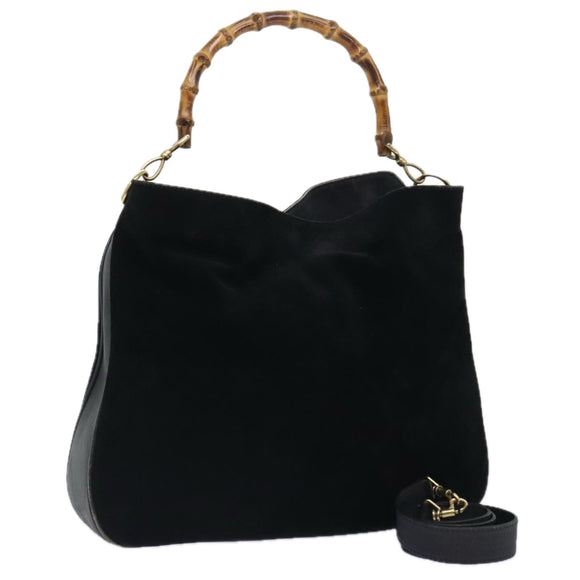 GUCCI Bamboo Handtasche Wildleder 2-Wege Schwarz Gold 001 123 1577 Auth 93210