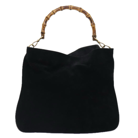 GUCCI Bamboo Handtasche Wildleder 2-Wege Schwarz Gold 001 123 1577 Auth 93210