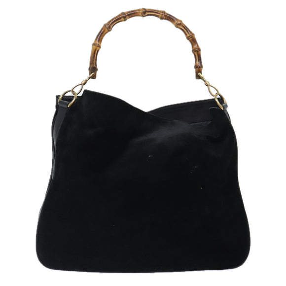 GUCCI Bamboo Handtasche Wildleder 2-Wege Schwarz Gold 001 123 1577 Auth 93210