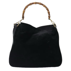 GUCCI Bamboo Hand Bag Suede 2way Black Gold 001 123 1577 Auth 93210 - 0