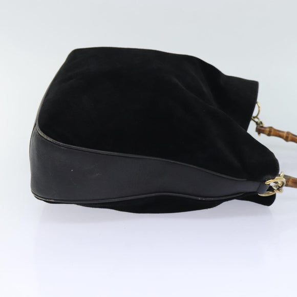 GUCCI Bamboo Handtasche Wildleder 2-Wege Schwarz Gold 001 123 1577 Auth 93210