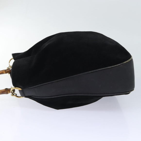GUCCI Bamboo Handtasche Wildleder 2-Wege Schwarz Gold 001 123 1577 Auth 93210