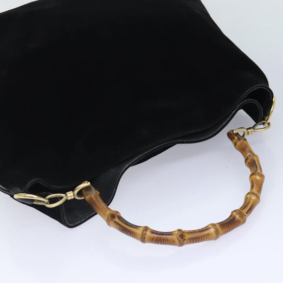 GUCCI Bamboo Handtasche Wildleder 2-Wege Schwarz Gold 001 123 1577 Auth 93210