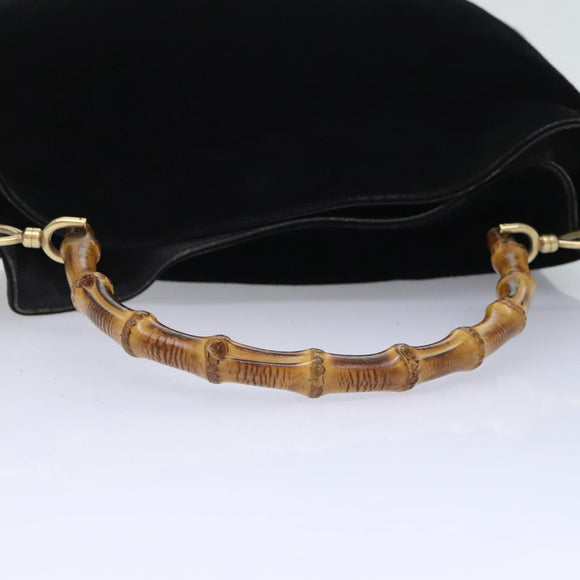 GUCCI Bamboo Handtasche Wildleder 2-Wege Schwarz Gold 001 123 1577 Auth 93210
