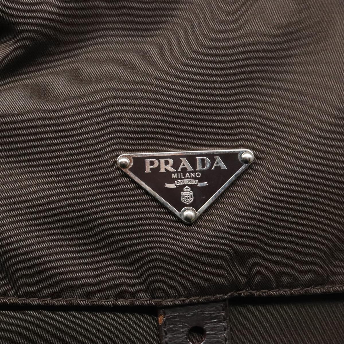 PRADA Shoulder Bag Nylon Khaki Silver Auth 93212