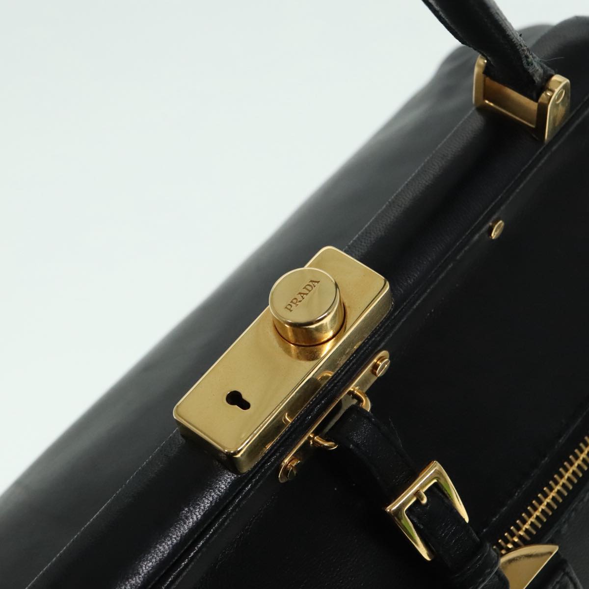 PRADA Shoulder Bag Leather Black Gold Auth 93213