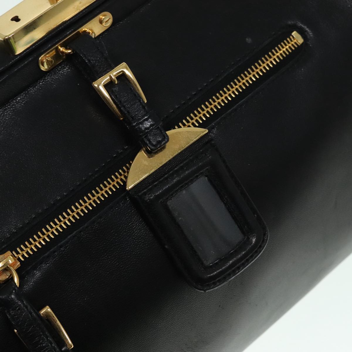 PRADA Shoulder Bag Leather Black Gold Auth 93213