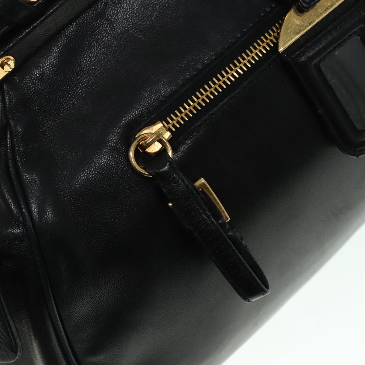 PRADA Shoulder Bag Leather Black Gold Auth 93213