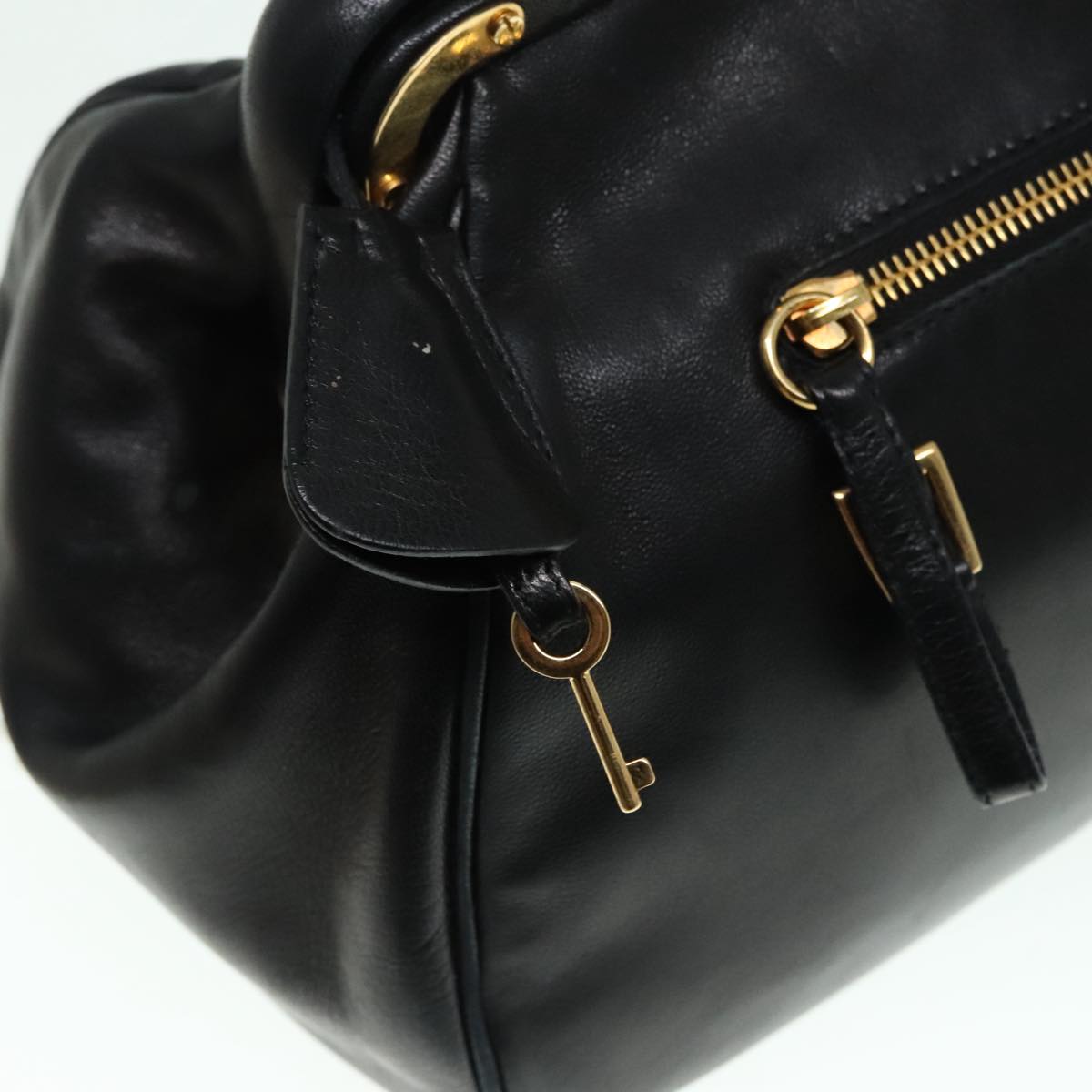 PRADA Shoulder Bag Leather Black Gold Auth 93213