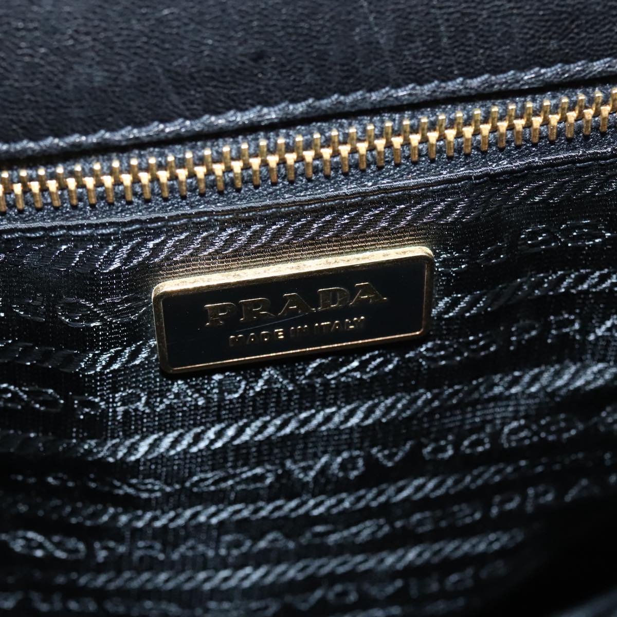 PRADA Shoulder Bag Leather Black Gold Auth 93213