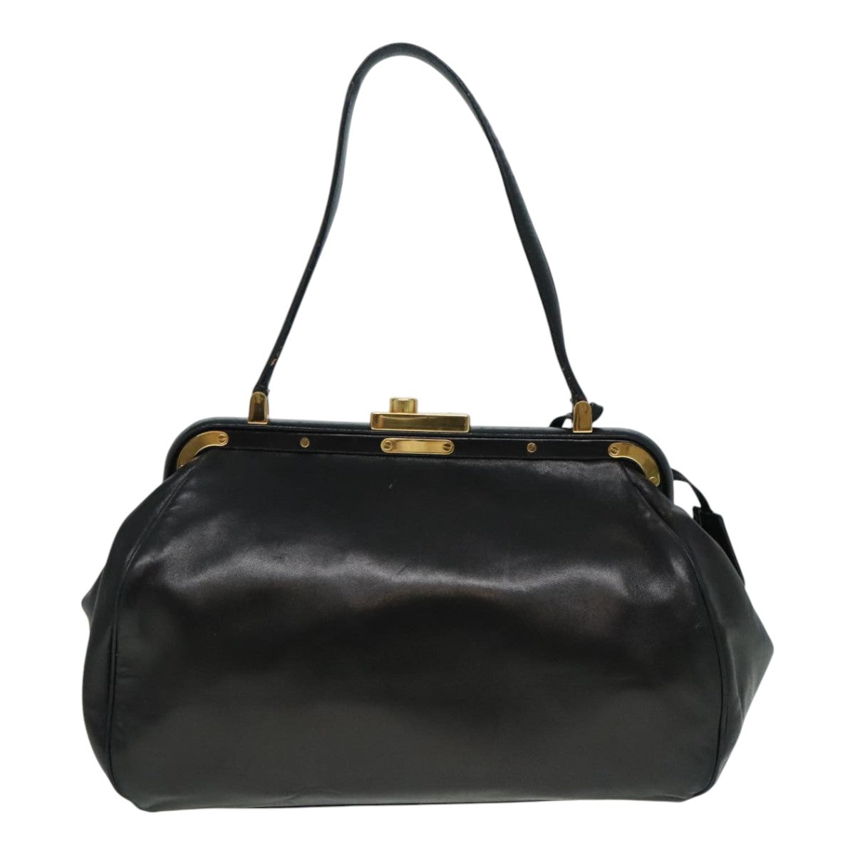 PRADA Shoulder Bag Leather Black Gold Auth 93213