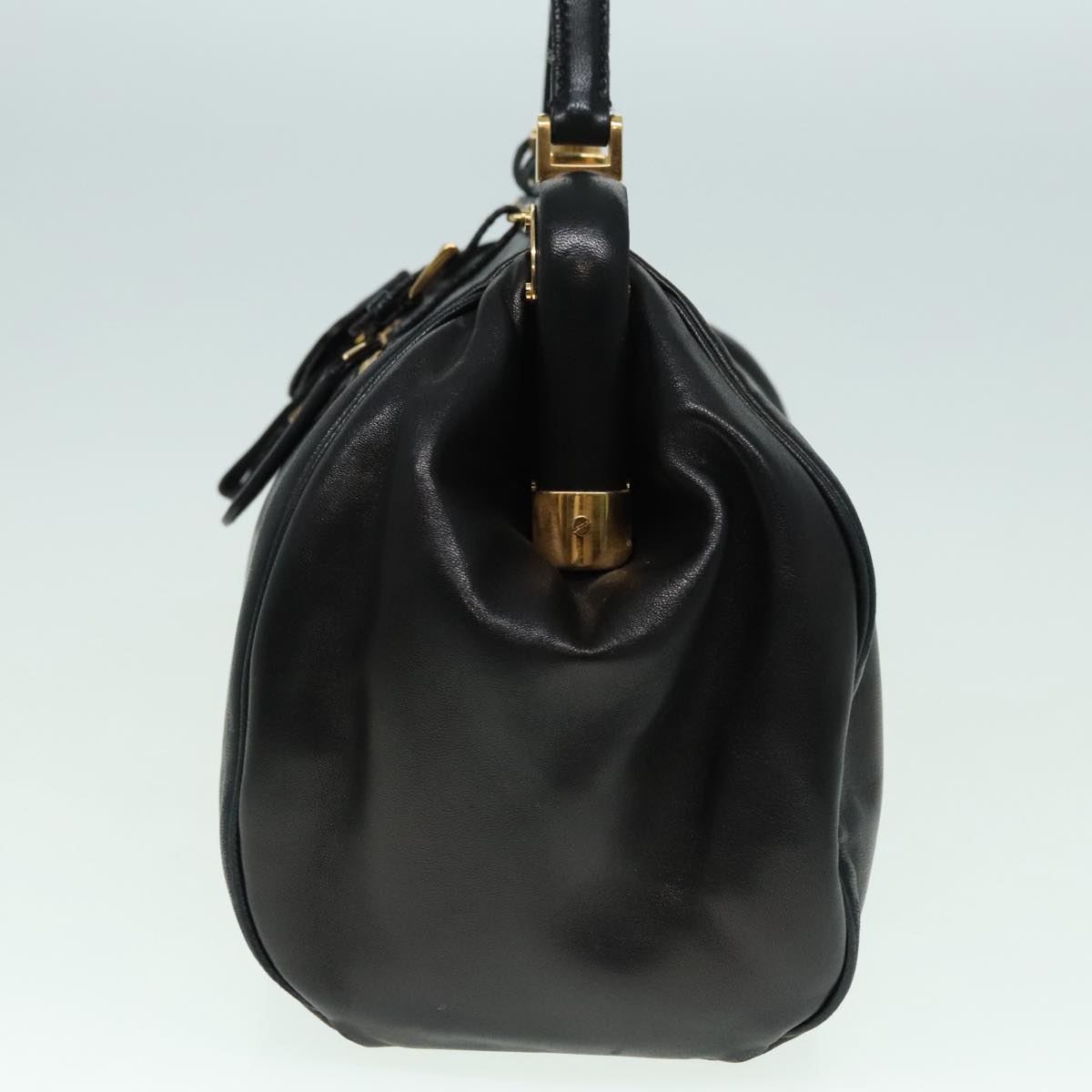 PRADA Shoulder Bag Leather Black Gold Auth 93213