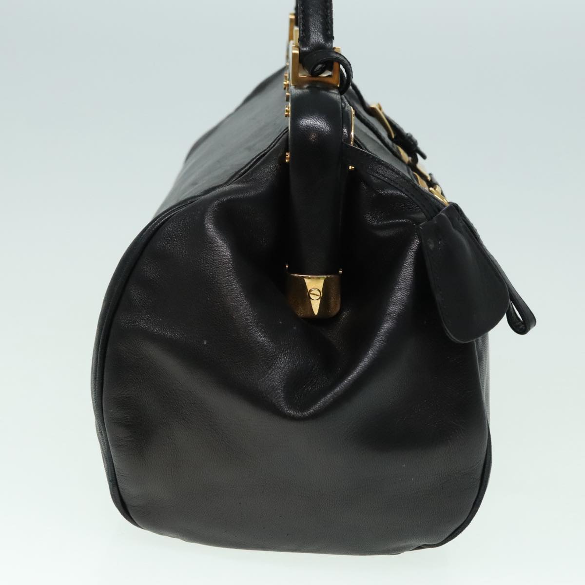 PRADA Shoulder Bag Leather Black Gold Auth 93213