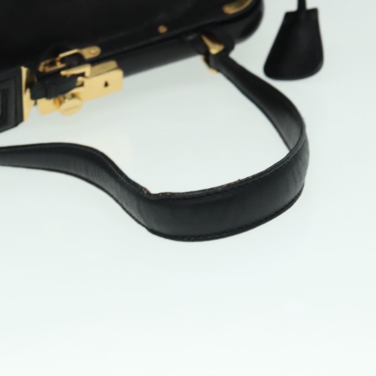 PRADA Shoulder Bag Leather Black Gold Auth 93213