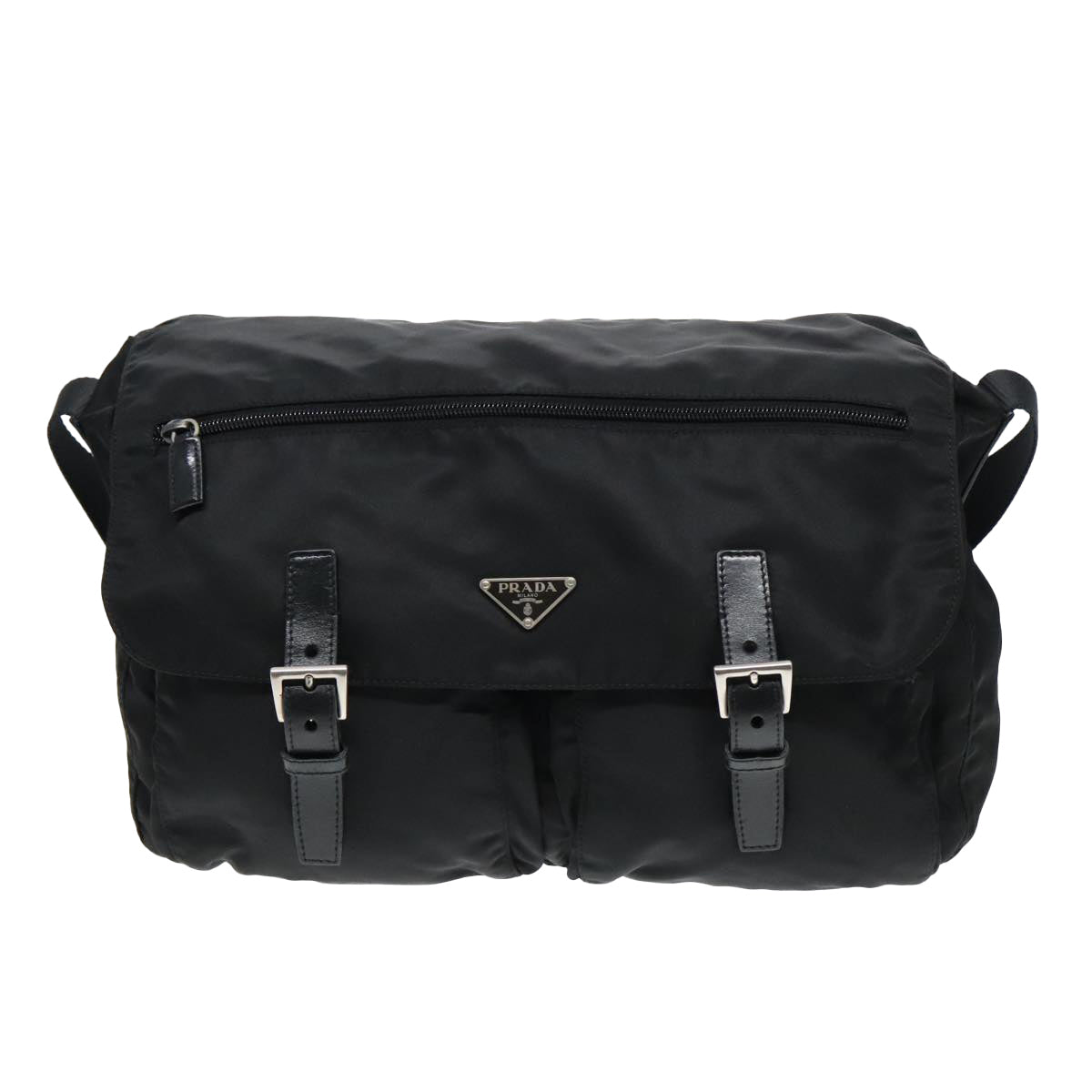 PRADA Shoulder Bag Nylon Black Silver Auth 93215