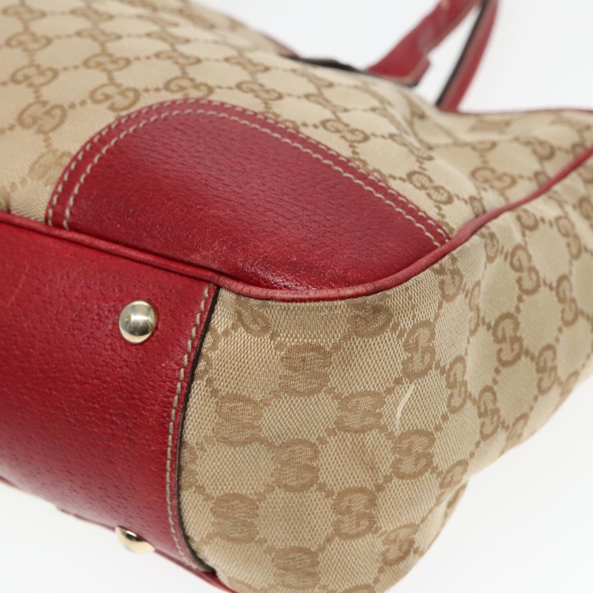 GUCCI GG Canvas Web Sherry Line Shoulder Bag Beige Gold Red 163805 Auth 93220