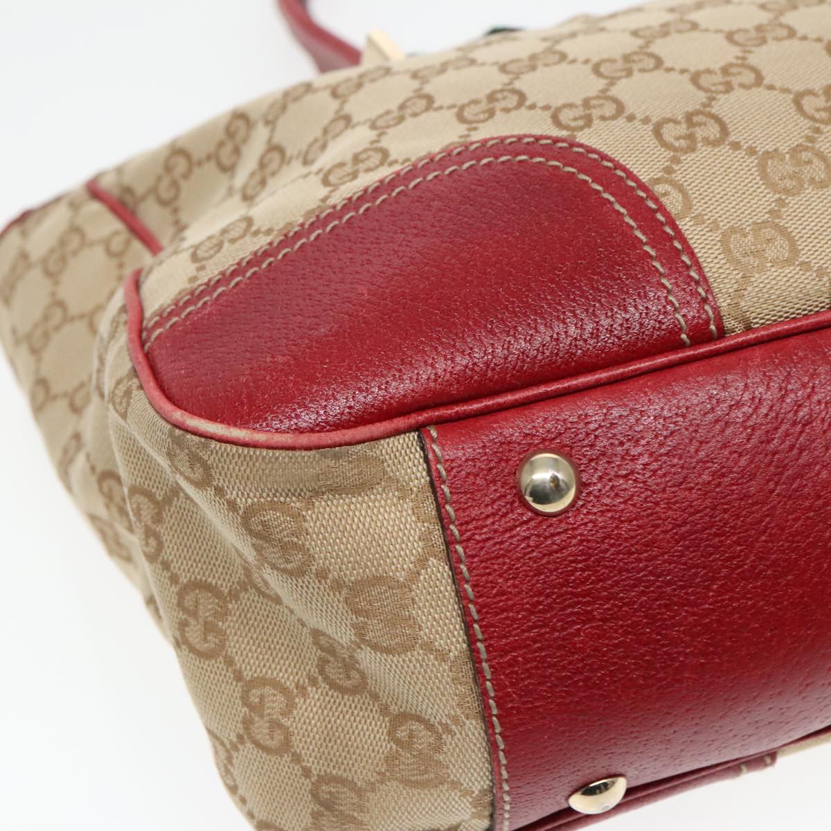 GUCCI GG Canvas Web Sherry Line Shoulder Bag Beige Gold Red 163805 Auth 93220