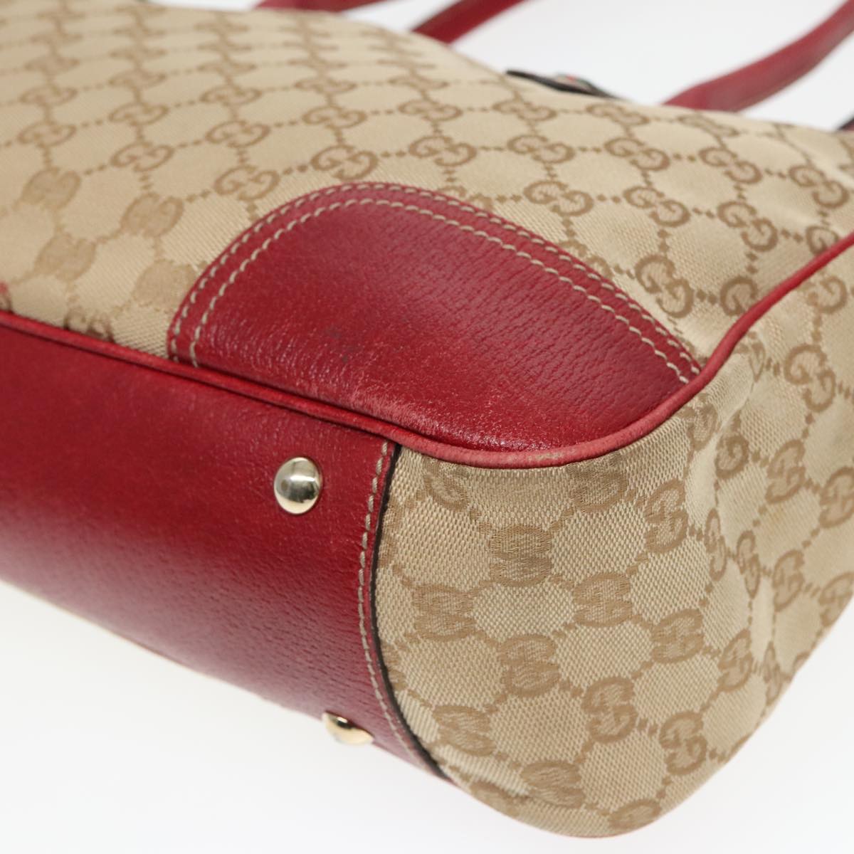 GUCCI GG Canvas Web Sherry Line Shoulder Bag Beige Gold Red 163805 Auth 93220