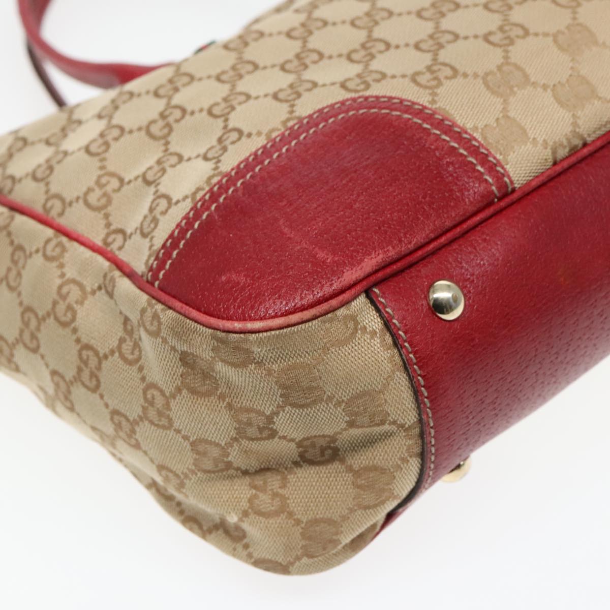 GUCCI GG Canvas Web Sherry Line Shoulder Bag Beige Gold Red 163805 Auth 93220