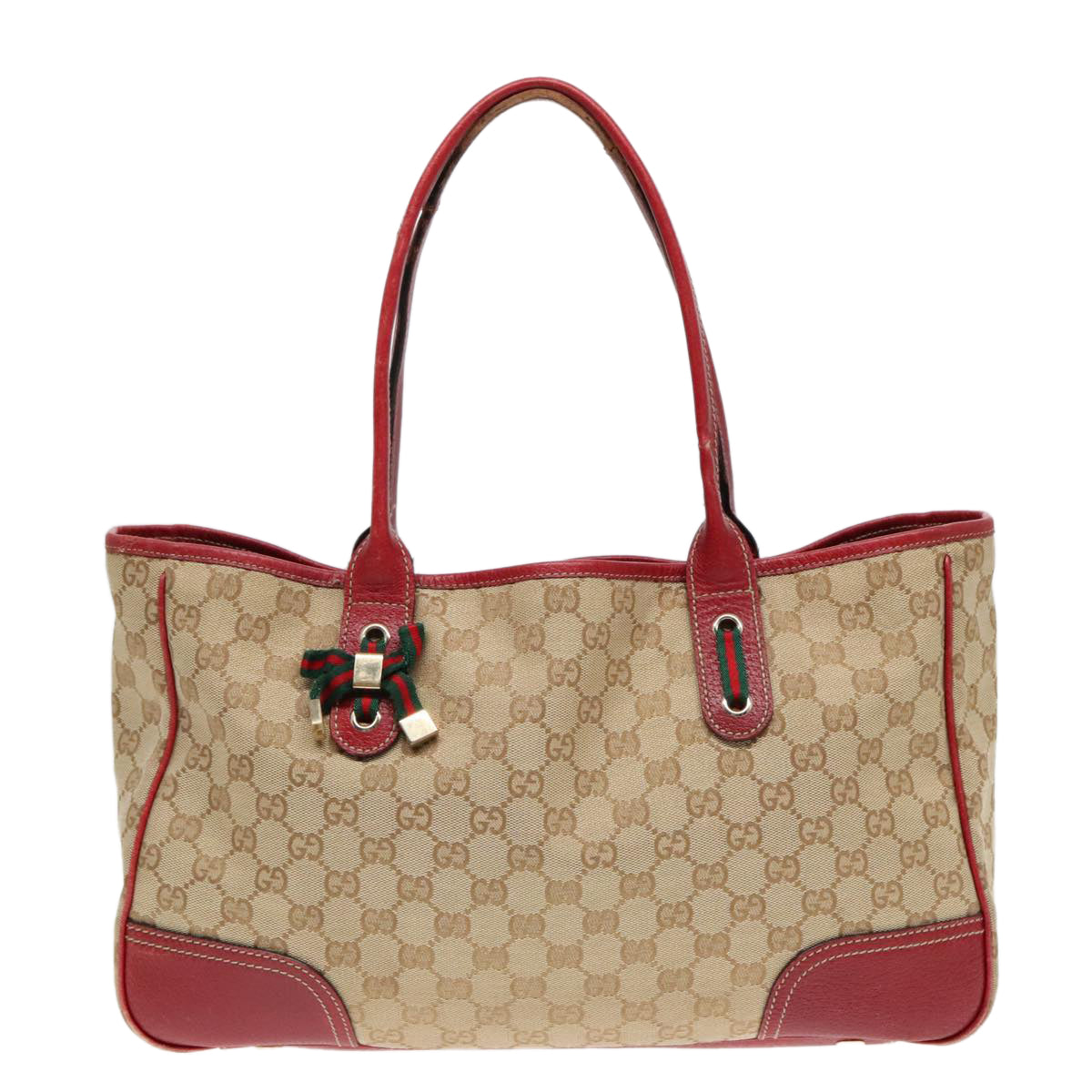 GUCCI GG Canvas Web Sherry Line Shoulder Bag Beige Gold Red 163805 Auth 93220 - 0