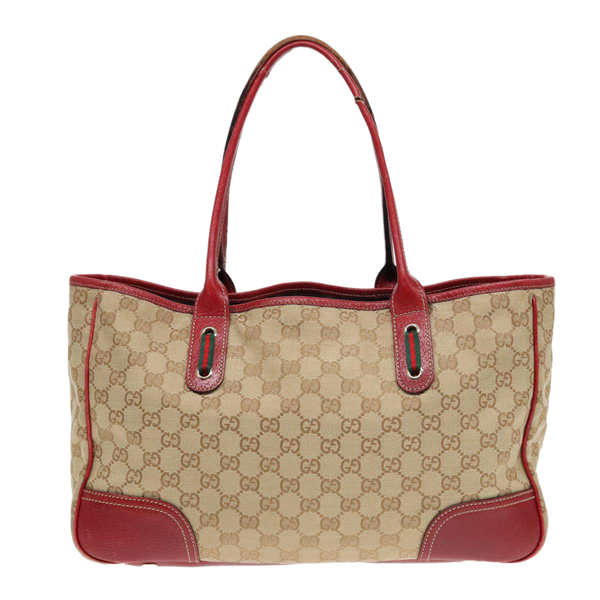 GUCCI GG Canvas Web Sherry Line Shoulder Bag Beige Gold Red 163805 Auth 93220