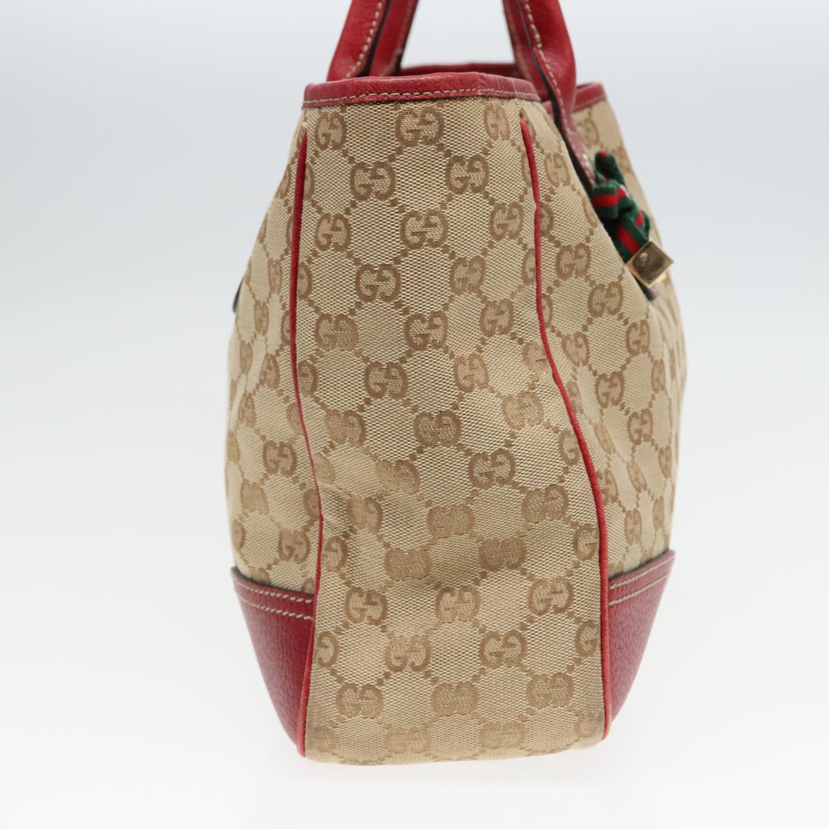 GUCCI GG Canvas Web Sherry Line Shoulder Bag Beige Gold Red 163805 Auth 93220