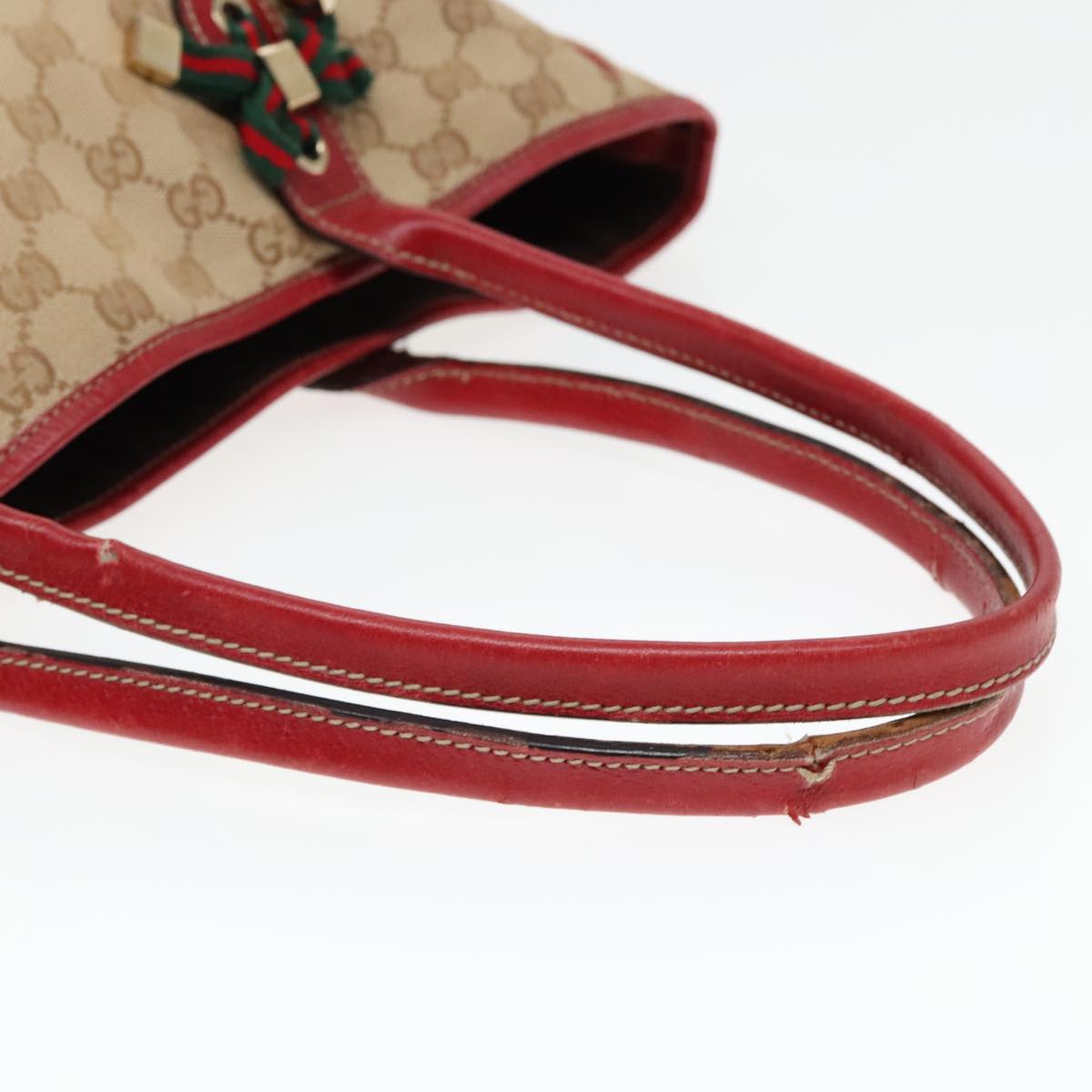 GUCCI GG Canvas Web Sherry Line Shoulder Bag Beige Gold Red 163805 Auth 93220