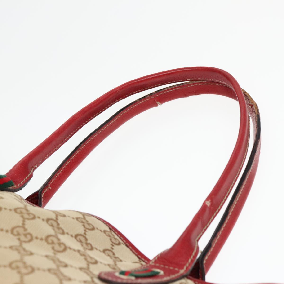 GUCCI GG Canvas Web Sherry Line Shoulder Bag Beige Gold Red 163805 Auth 93220