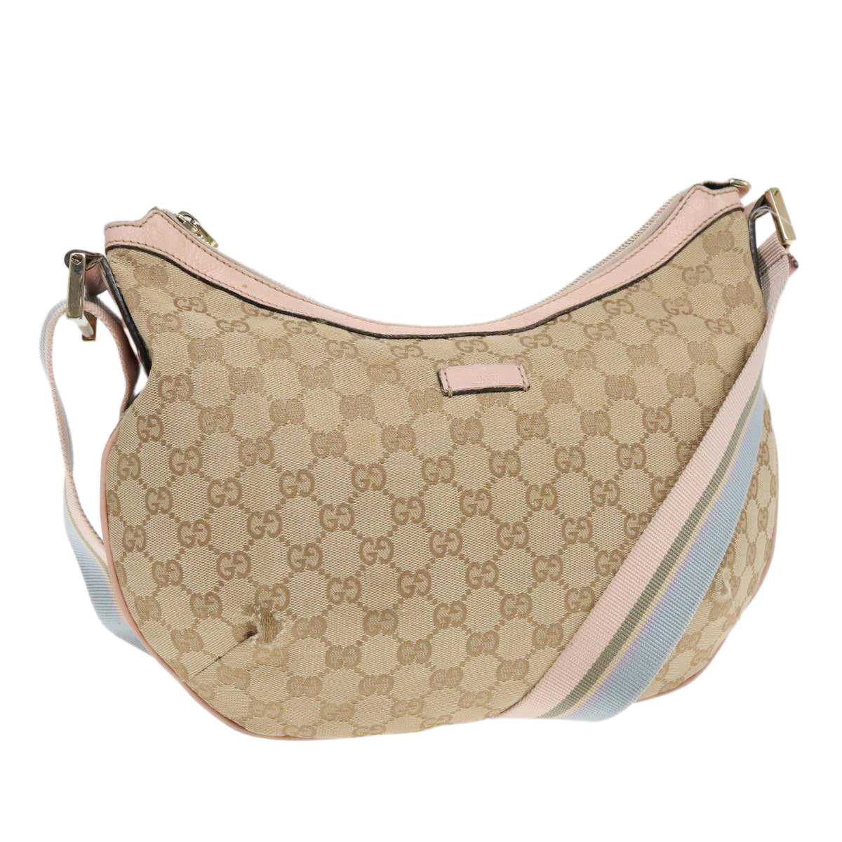 GUCCI GG Canvas Sherry Line Shoulder Bag Beige Gold pink 131092 Auth 93221