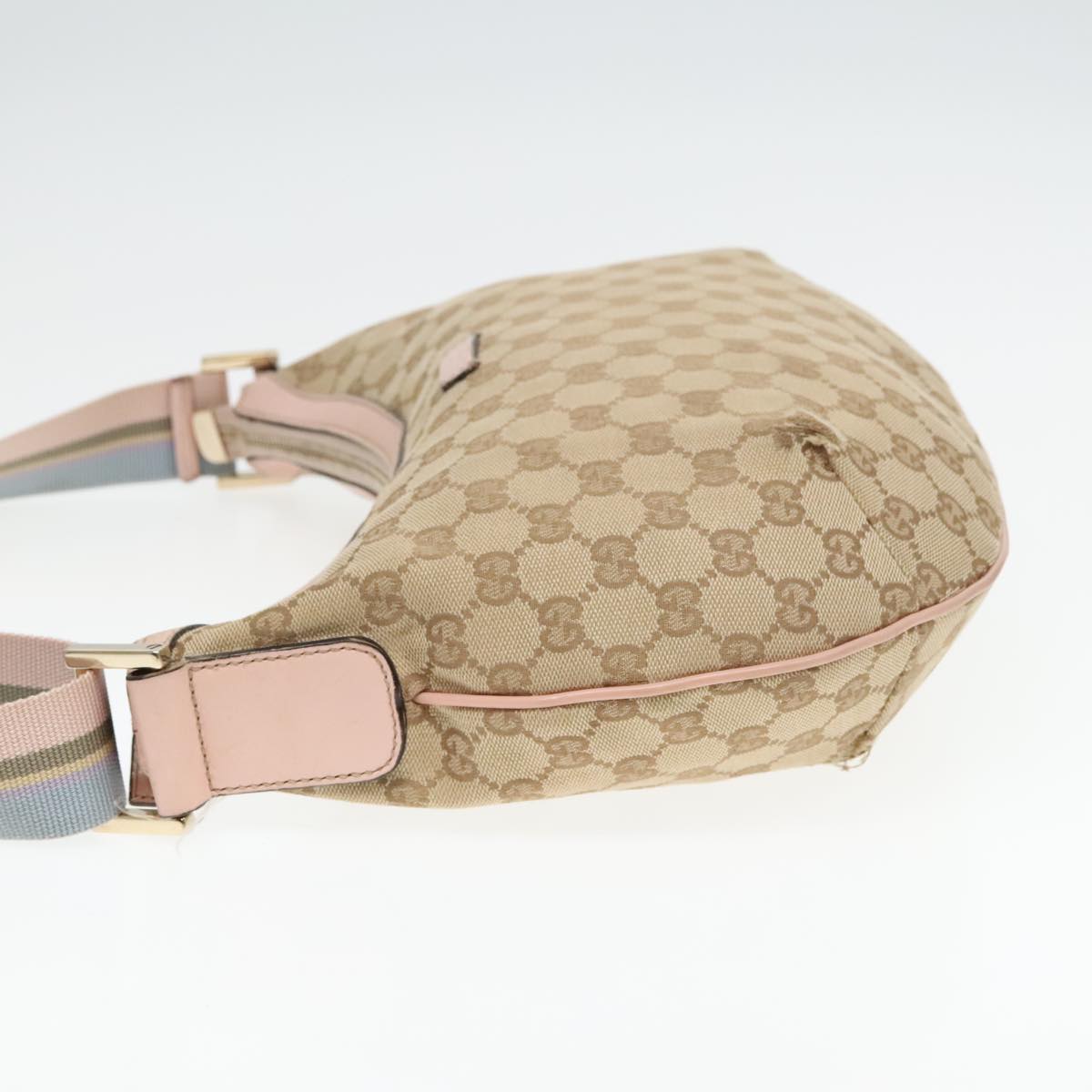 GUCCI GG Canvas Sherry Line Shoulder Bag Beige Gold pink 131092 Auth 93221