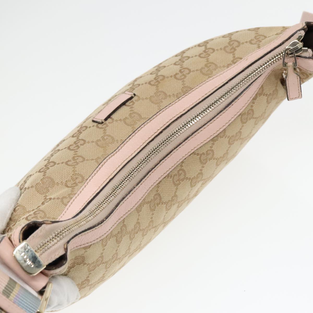 GUCCI GG Canvas Sherry Line Shoulder Bag Beige Gold pink 131092 Auth 93221