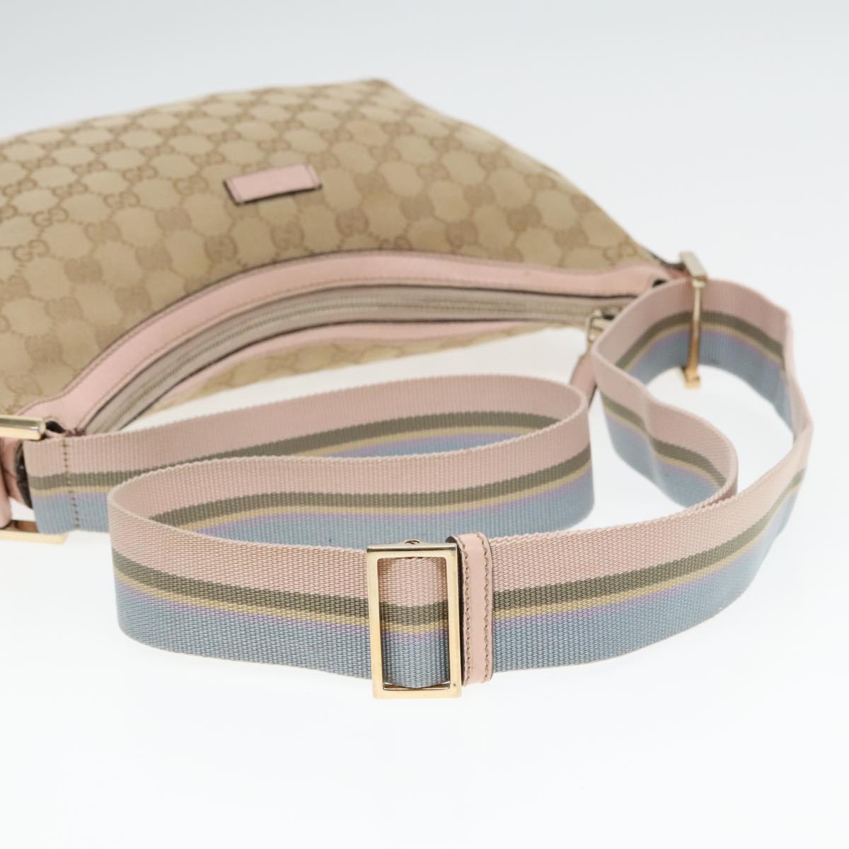 GUCCI GG Canvas Sherry Line Shoulder Bag Beige Gold pink 131092 Auth 93221