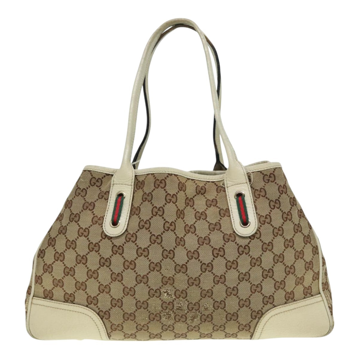 GUCCI GG Canvas Web Sherry Line Shoulder Bag Beige Gold Red 163805 Auth 93224 - 0