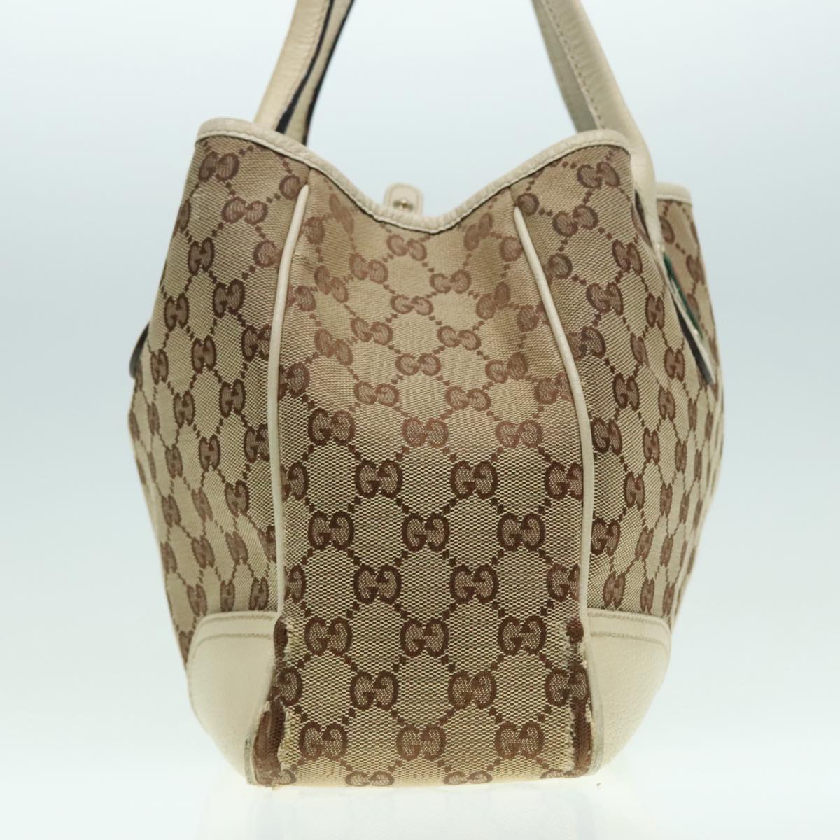 GUCCI GG Canvas Web Sherry Line Shoulder Bag Beige Gold Red 163805 Auth 93224