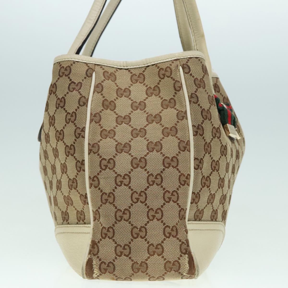 GUCCI GG Canvas Web Sherry Line Shoulder Bag Beige Gold Red 163805 Auth 93224