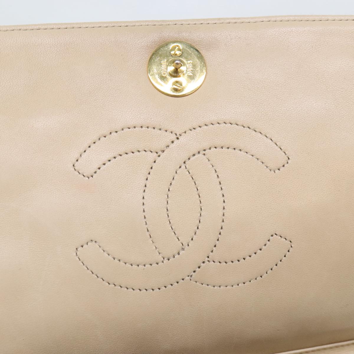 CHANEL Matelasse Chain Shoulder Bag Lamb Skin Beige Gold CC Auth 93236