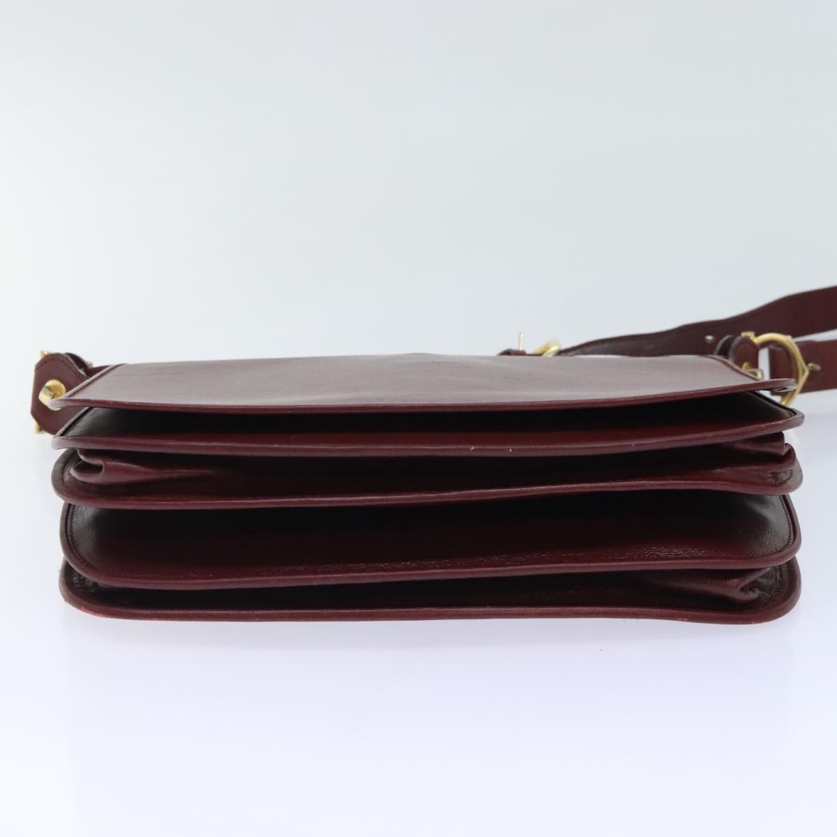 CARTIER Shoulder Bag Leather Red Gold Auth 93239