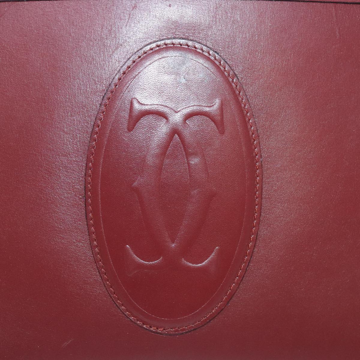 CARTIER Shoulder Bag Leather Red Gold Auth 93239