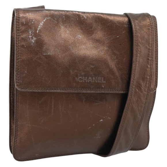 CHANEL Schoudertas Leer Brons Goud CC Auth 93241
