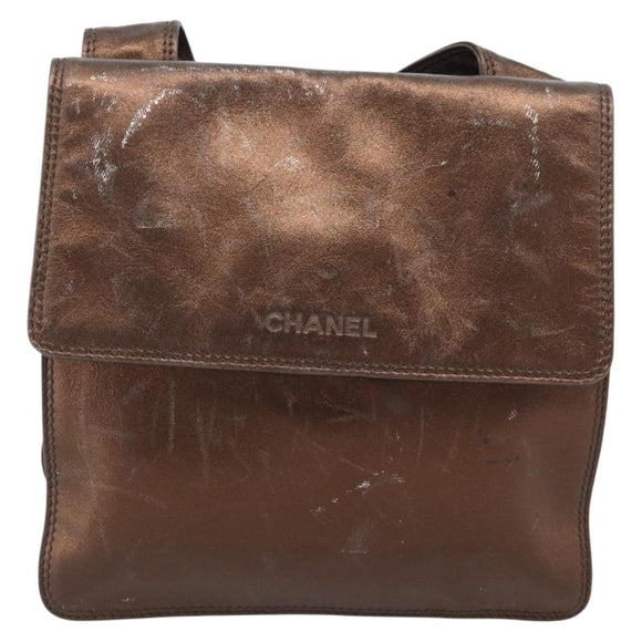 CHANEL Schoudertas Leer Brons Goud CC Auth 93241