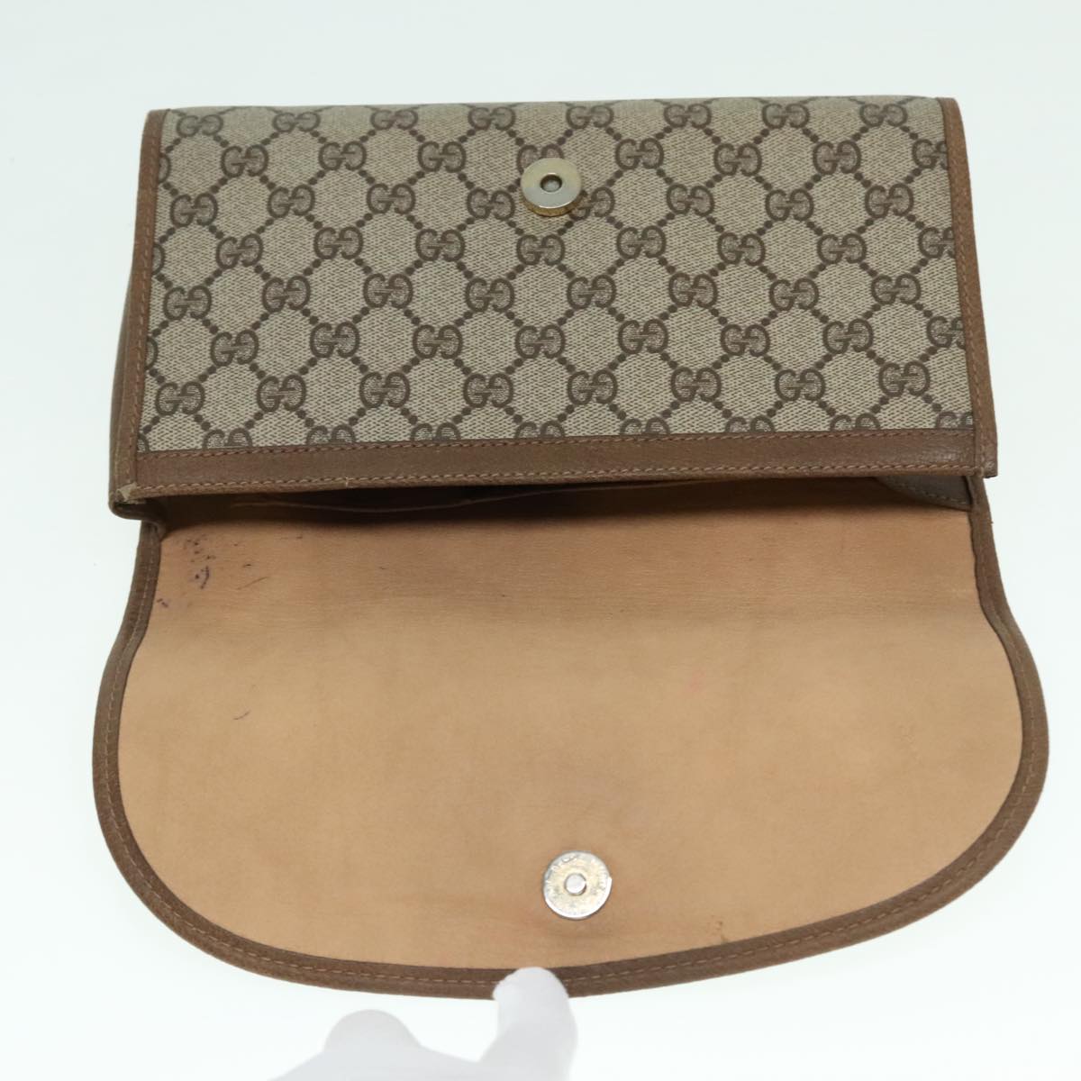 GUCCI GG Supreme Web Sherry Line Clutch Bag PVC Beige Red 89 01 030 Auth 93242